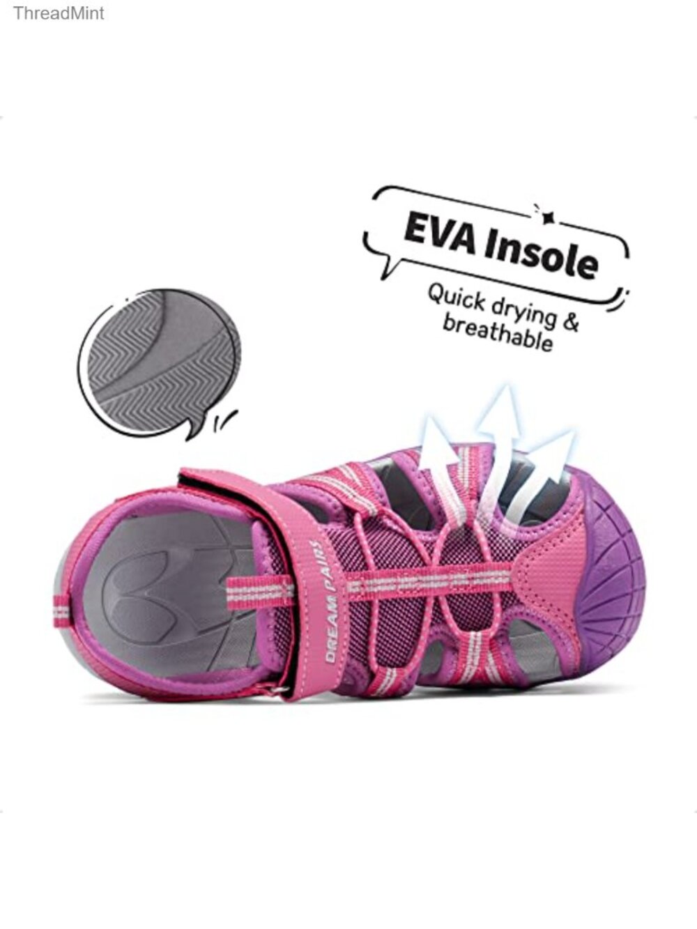 Kids Athletic Water Sandals Closed Toe Hook and Loop Quick-Dry